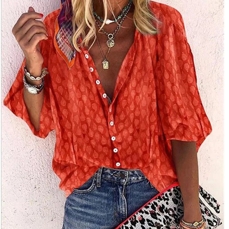 Ibiza | Textured Button-Front Batwing Sleeve Blouse