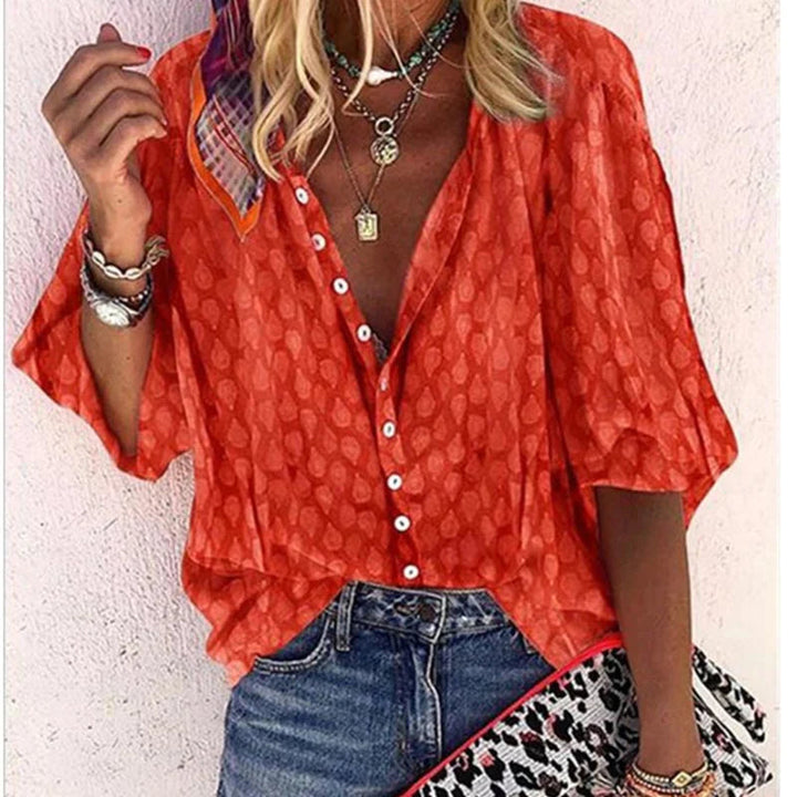 Ibiza | Textured Button-Front Batwing Sleeve Blouse