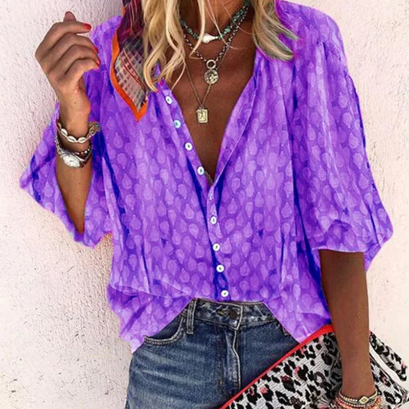 Ibiza | Textured Button-Front Batwing Sleeve Blouse