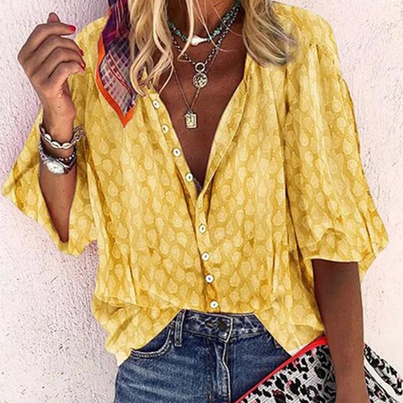Ibiza | Textured Button-Front Batwing Sleeve Blouse