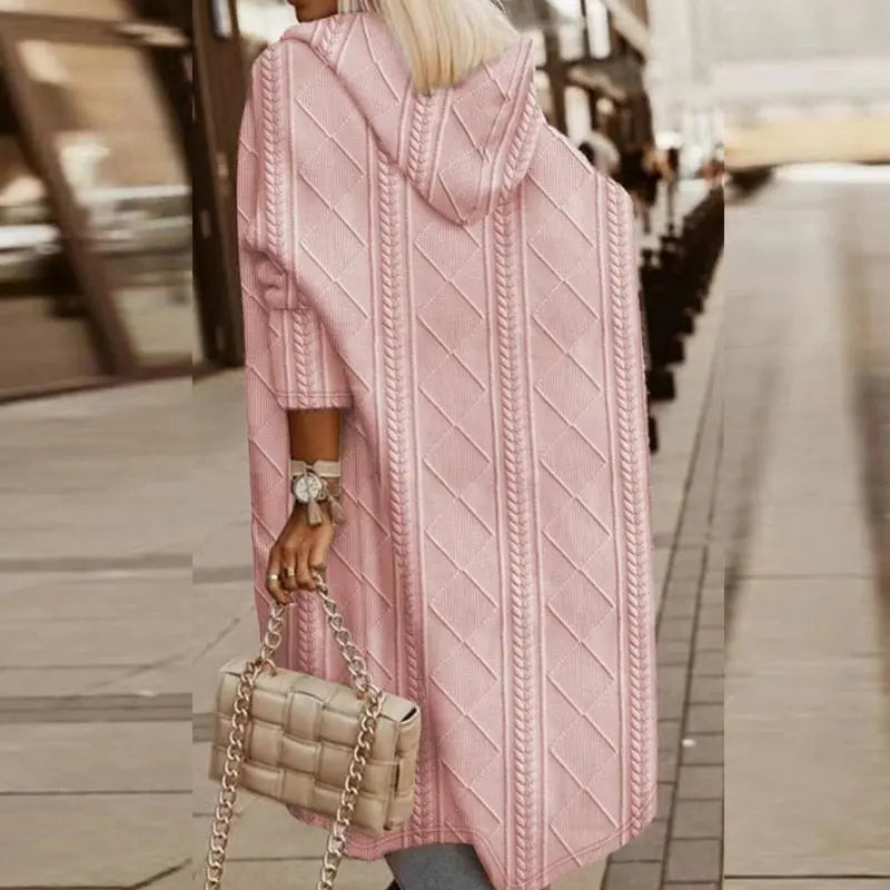 Linda | Longline Hooded Cable Knit Cardigan