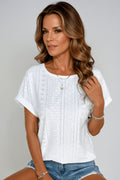 Nora | Round Neck Short Sleeve Eyelet Knit Top