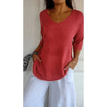Maya | V-Neck Three-Quarter Sleeve Relaxed Knit Top