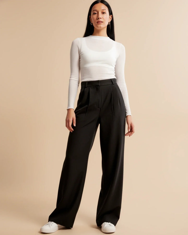 Sloane | High Waist Pleated Wide Leg Tailored Trousers