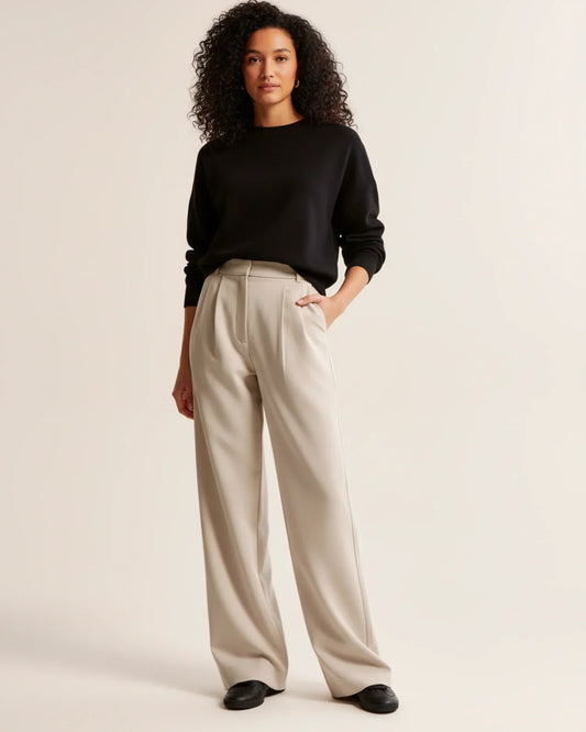 Sloane | High Waist Pleated Wide Leg Tailored Trousers